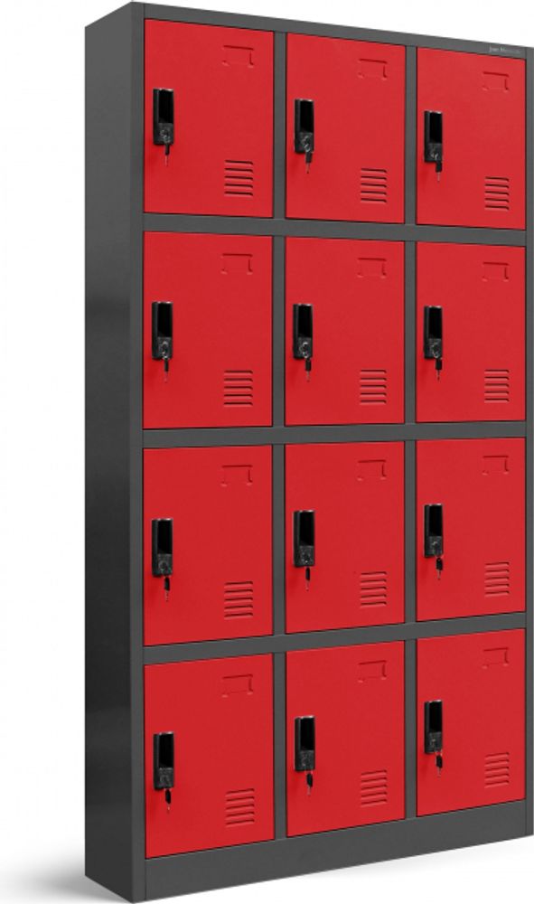Wertfachschrank 3B4A Schließfachschrank Fächerschrank Metallspind Umkleideschrank Stahlblech 185 cm x 90 cm x 40 cm Farbe: Anthrazit-rot