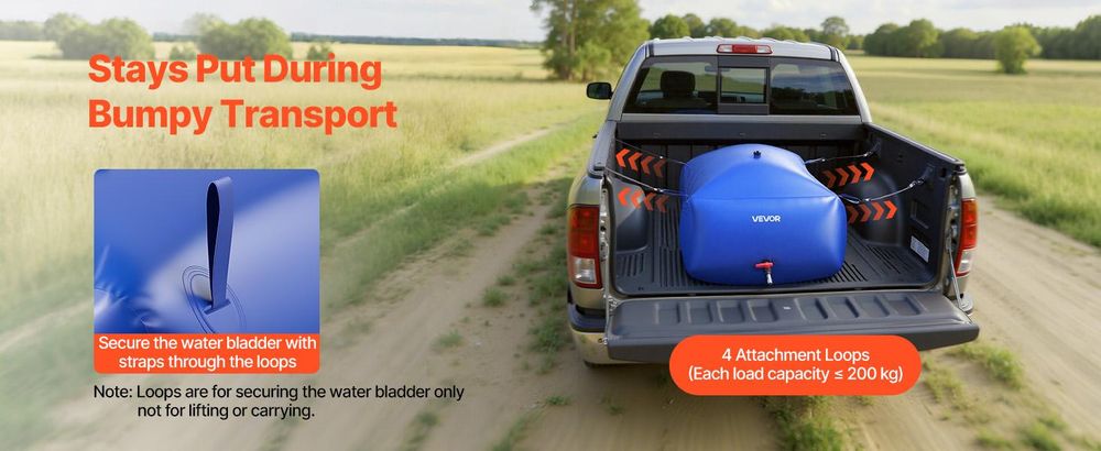 VEVOR Wasserlagerblase 113L Großes Fassungsvermögen Wasserbeutel, Tragbarer & Zusammenklappbarer Weicher Wasserbehälter, Leckdicht & Reißfest PVC Notwasserlagerbehälter für Wohnmobil, Lkw & Außeneinsatz, 0.9 mm-540 L (Neu)