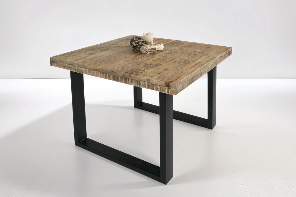 Esstisch 90x90cm Mangoholz gerade Kante U-Gestell schwarz RIO