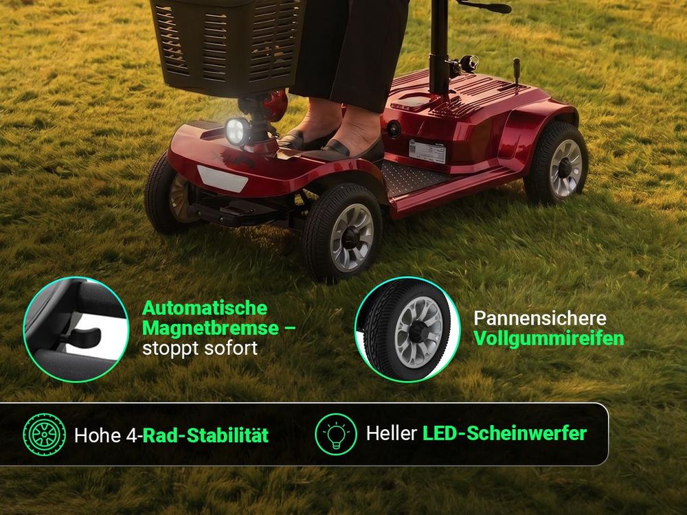 eFlux Mobility M1 Elektromobil | Elektro Senioren Roller - E-Scooter - Tiefeneinstieg - Schwenksitz - Einhand Steuerung - Klappbar - 20 km (Rot)