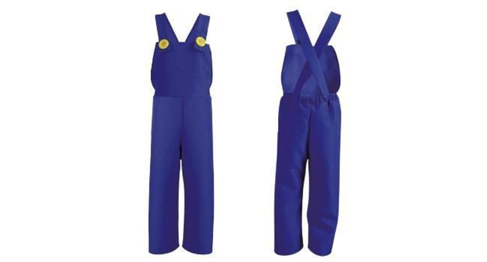 Klempner-Latzhose in blau mit roter Mütze – Blaues Outfit für kleine Handwerker (128)