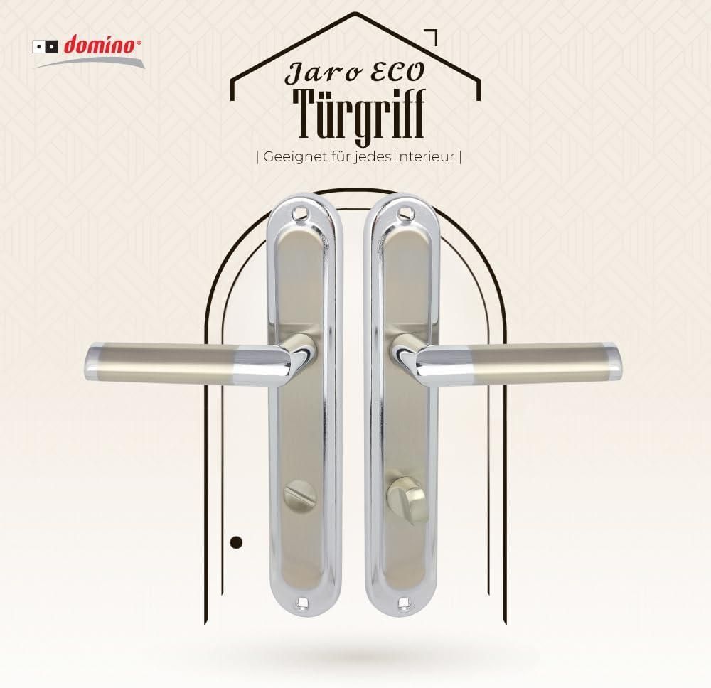 DOMINO Türgriff 78 Drückergarnitur WC - Badezimmer Set | Links & Rechts Türbeschlag für WC/Badezimmertüren | L-Form | Türbeschläge aus Aluminium |Silber Türdrückergarnitur| JARO ECO M6/M9