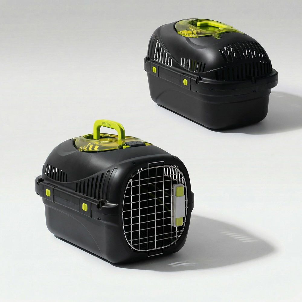 Katzentransportbox Peluvio Safy bis 5 kg, leicht & sicher, gute Belüftung, Griff, ideal für Auto & Reise - Schwarz