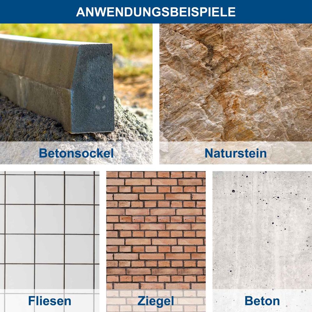 Bild zeigt Beispiele, wie der AB2000 verwendet werden kann: für Beton, Fliesen, Naturstein, Ziegel.