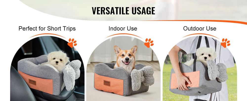 VEVOR Hundesitz fürs Auto, Hundebuster-Sitz für das Auto mit Stützrahmen, Haustierautositz mit Clip-on Sicherheitsleine, Baumwollfüllung, Hundebett fürs Auto für kleine Hunde bis 26 lbs, Grau, Dunkelgrau, Unter 8 lbs