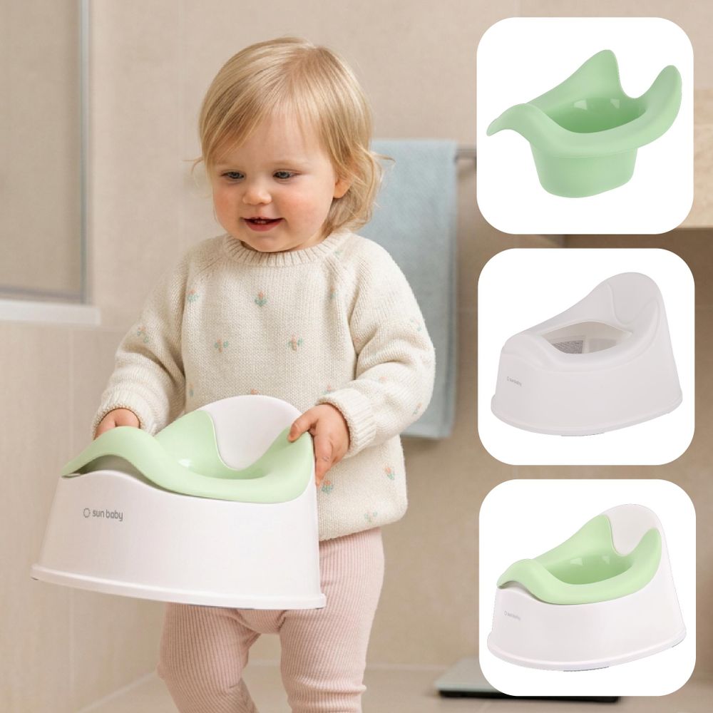 Bambina che tiene il vasino SUN BABY e dettagli dei componenti