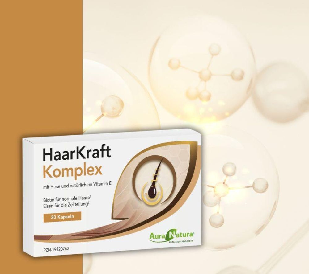 Haarvitamine | Hirse-Extrakt, Biotin & Vitamin B5, B6 und E | mit dem HaarKraft Komplex von Aura Natura | 30 Kapseln, 1 Monat Vorrat