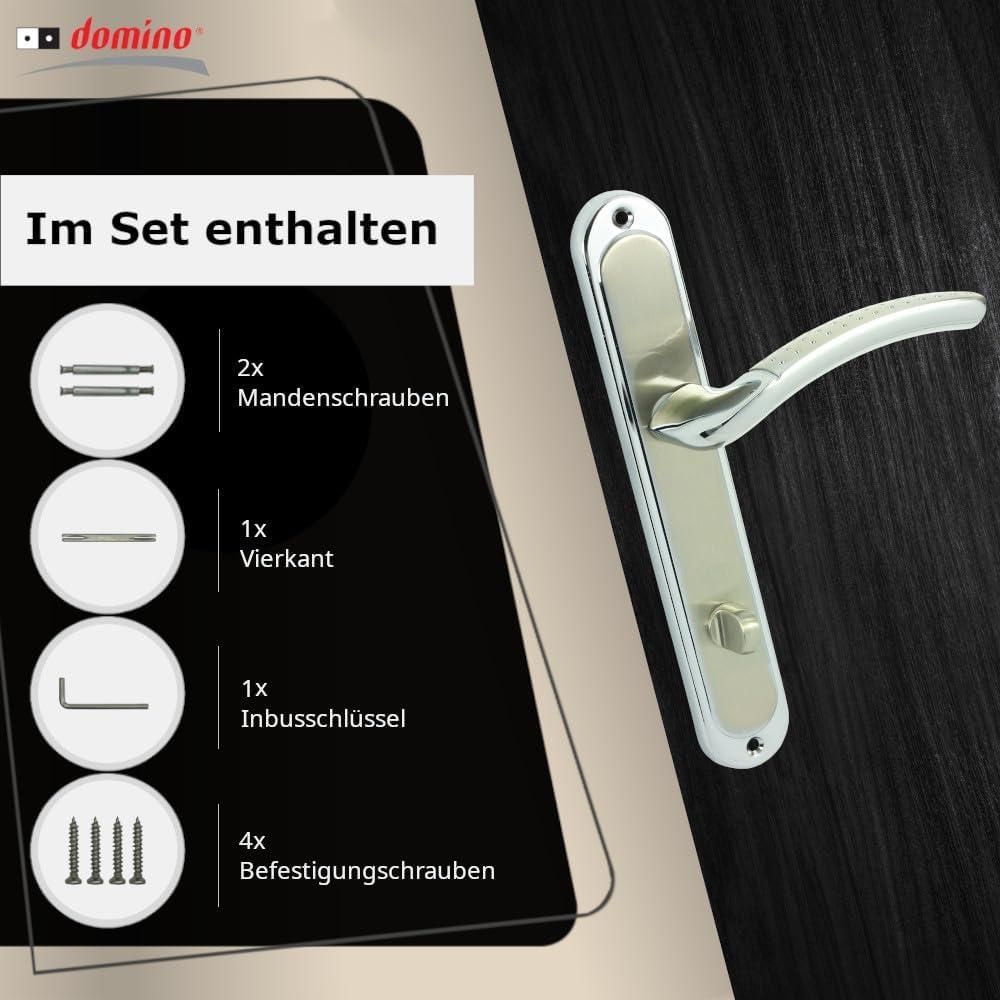 DOMINO Türgriff 78 Drückergarnitur WC - Badezimmer Set | Links & Rechts Türbeschlag für WC/Badezimmertüren | L-Form | Türbeschläge aus Aluminium | Chrom/Nickel  Türdrückergarnitur | SHARON ECO M6/M9