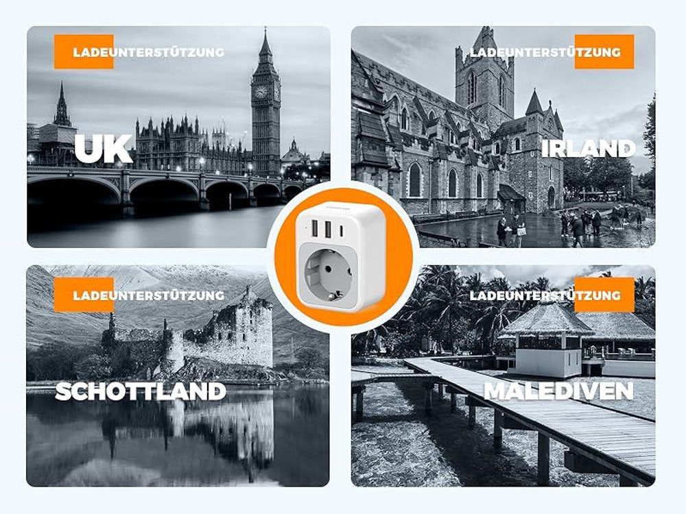 TESSAN 2er Pack UK Adapter England Deutschland Stecker 4 in 1 Steckdosenadapter mit USB C und 2 USB A Typ G für London