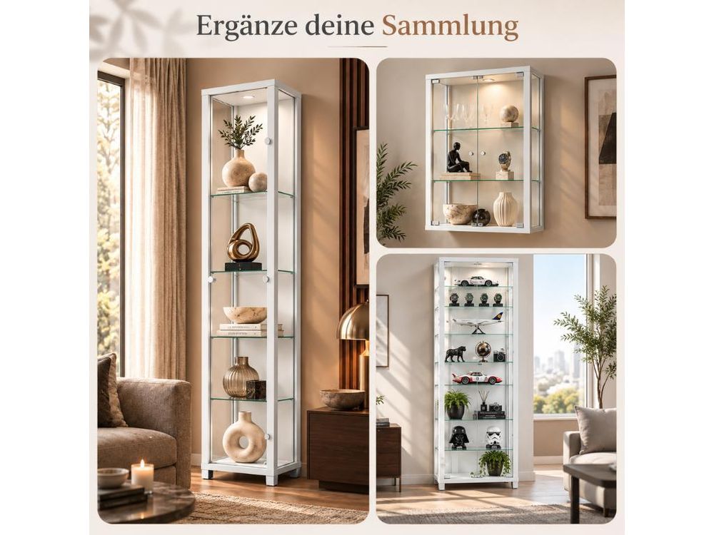 AGIONDA Stand- und Hängevitrinen in Weiß, stilvoll kombinierbar im modernen Wohnraum
