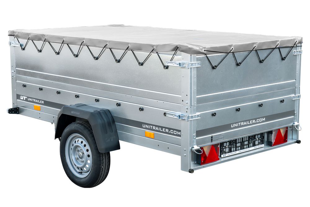 Faltbarer Pkw Anhänger Garden Trailer 230 KIPP mit zusätzlichen Bordwänden, Stützrad, Flachplane und Planenträgern]