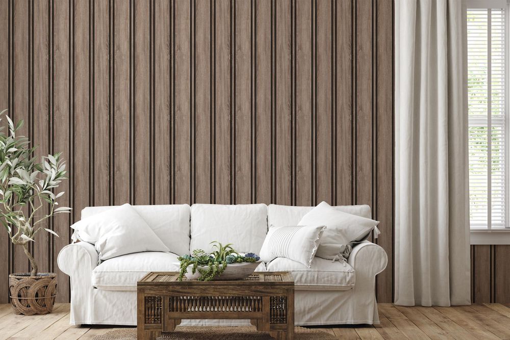 Vliestapete Holzoptik Lamellen Wandpaneel Look Streifen Modern Wohnzimmer Schlafzimmer Flur Skandinavisch Design Akustikpaneel Stil Natur Holz Wandtapete UV-beständige Tapete 10m x 0.5m