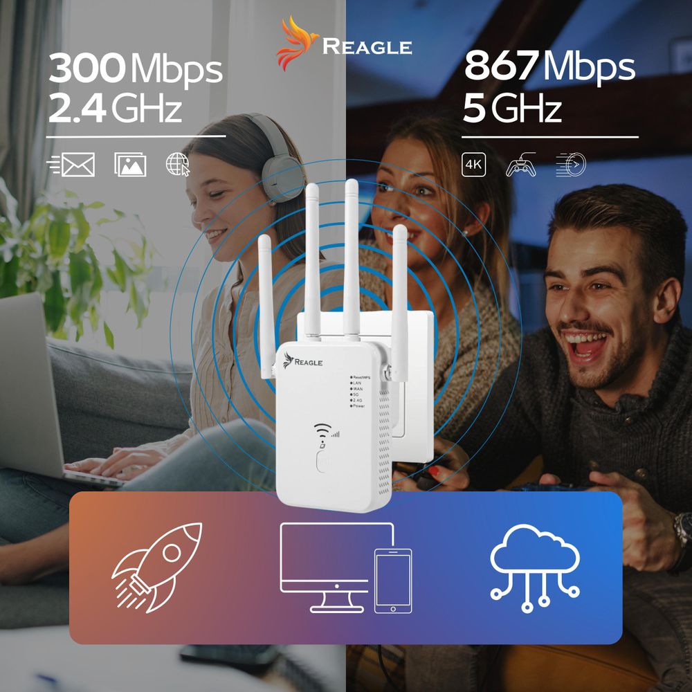 5 GHz 802.11ac WIFI-SIGNAL-Verstärker AC1200 EXTENDER 2xLAN