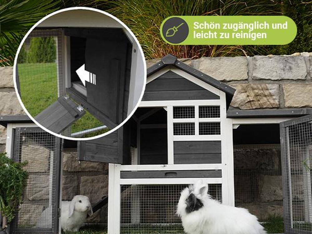 MyAnimal Hasenstall MH-31 | Hasenkäfig Zweistöckig - Freilaufgehege - Kaninchenstall - 5 Türen - Kleintierstall - wetterfester Stall - Dach zum Öffnen