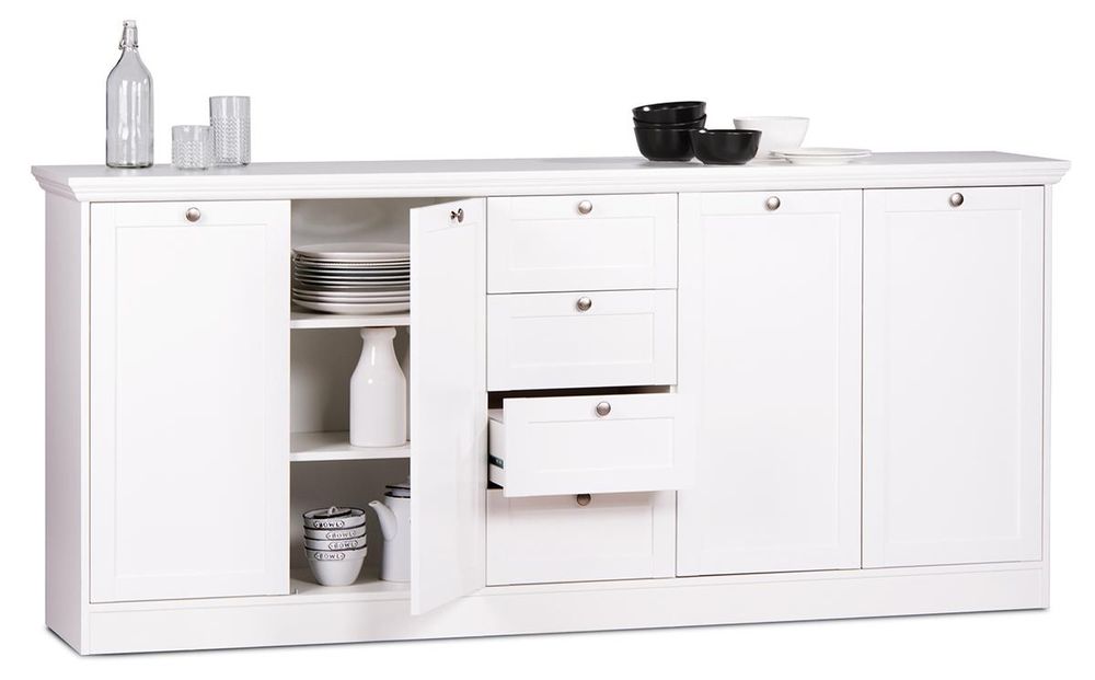 Landsted II Sideboard – Weißes Landhaus-Sideboard mit Stauraum und Metallgriffen