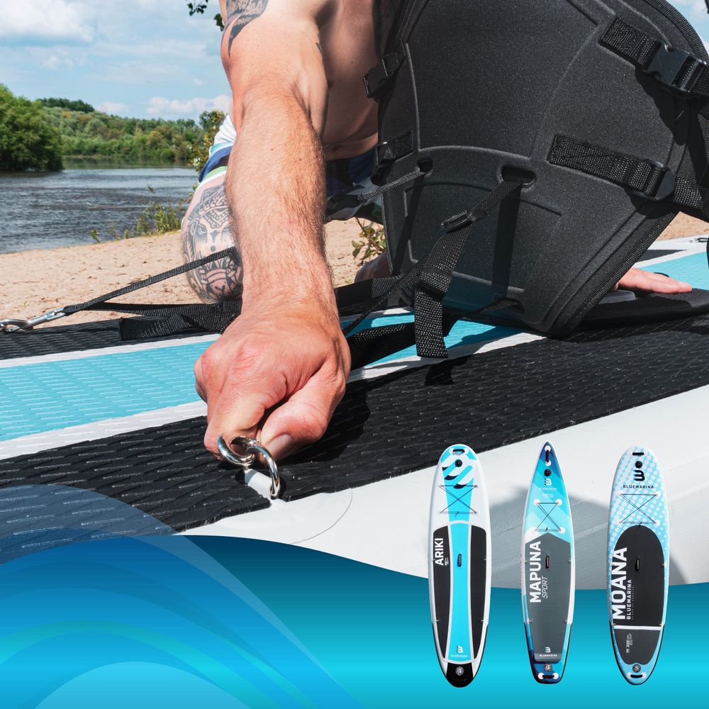 Bluemarina Kajaksitz | SUP Zubehör - Kajak Kanu Stand Up Paddle - inkl. Paddel - Surfboard Sitz - Polster - Rückenlehne - Für Modelle mit 4 D-Ringen