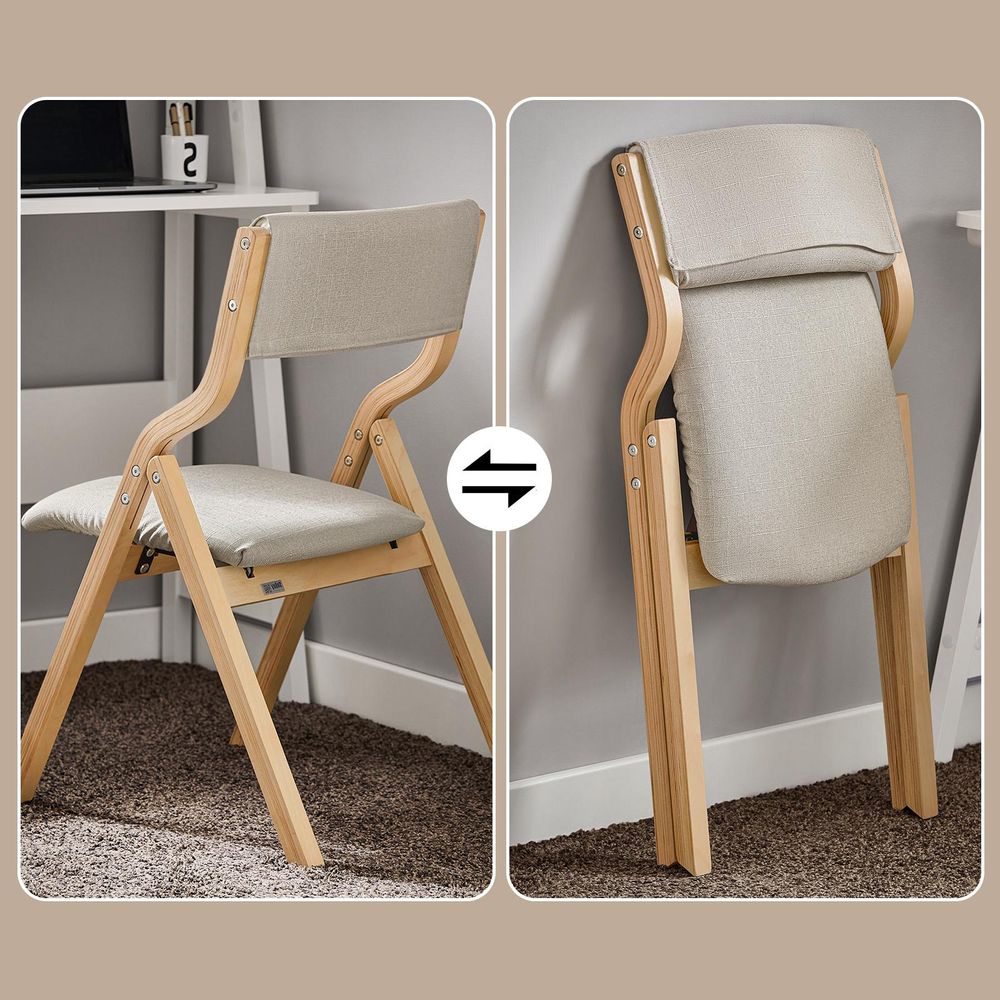 SoBuy Klappstuhl Holz Gepolstert – Ergonomischer Küchenstuhl & Esszimmerstuhl, Faltbar & Platzsparend, Fertig Montiert Grau FST40-HG