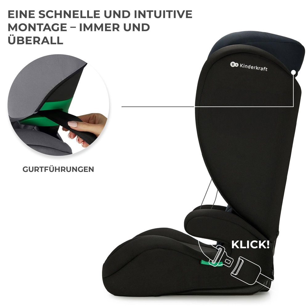 Kinderkraft I-SPARK 2in1 Kindersitz 100-150 cm (3,5-12 Jahre) - i-Size Standard - Leicht - H-GUARD Kopfstütze - SPS Seitenaufprallschutz - Schwarz