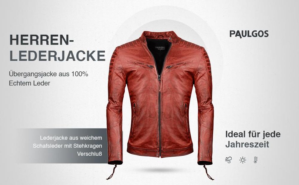 PAULGOS Herren Lederjacke Echtes Leder Jacke Echtleder Übergangsjacke Fashion in 5 Farben Gr. S-7XL Design 2