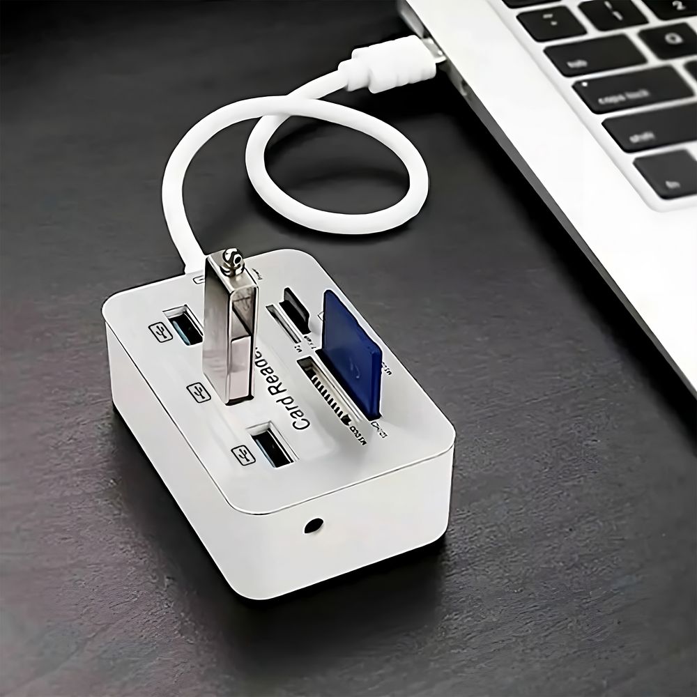Kartenleser USB mit 3x USB Hub, Speicherkartenleser Verteiler für SD, Micro SD, SDHC, SDXC Adapter kompatibel mit PC, Tablet & Smartphone Retoo