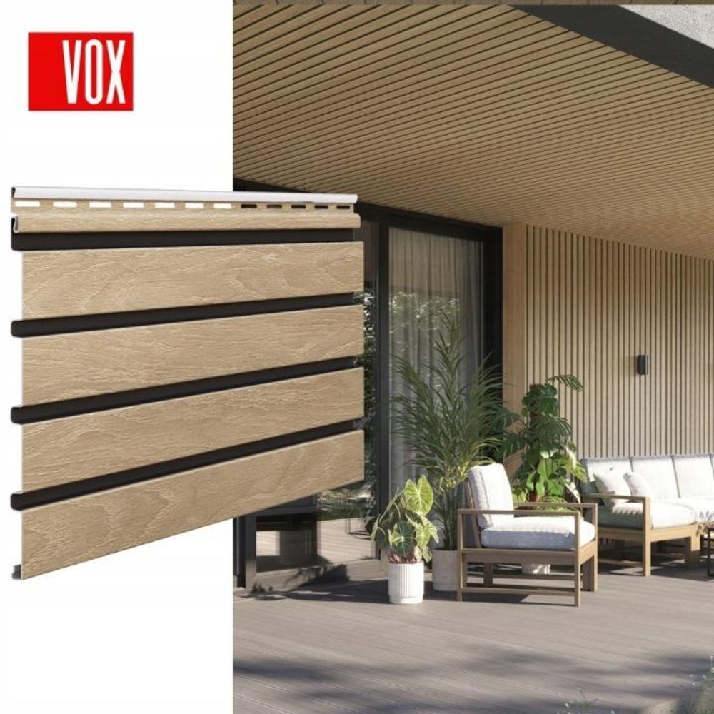 VOX Fassadenpaneele Außenlamellen 3D-Holzdekor FRONTO - Wasserfest und UV-Beständig - Für Fassade und Balkon - 295x28,3cm - 10er Set - Goldene Eiche