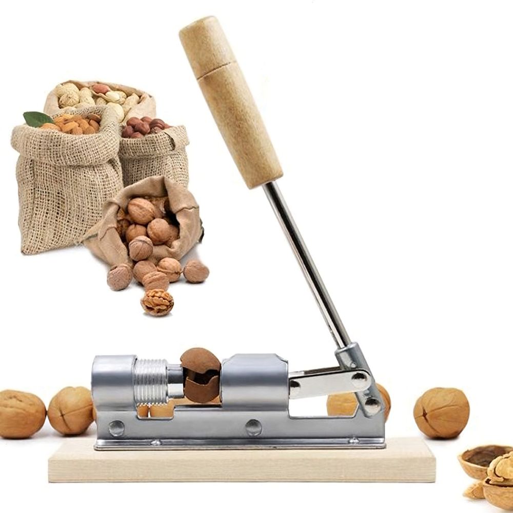 Nussknacker Nussöffner aus Edelstahl und Holz Nüsse Nut Cracker Schraubgewinde Knacker Cracker Haselnussknacker Nuss Nussschraube Silber Retoo