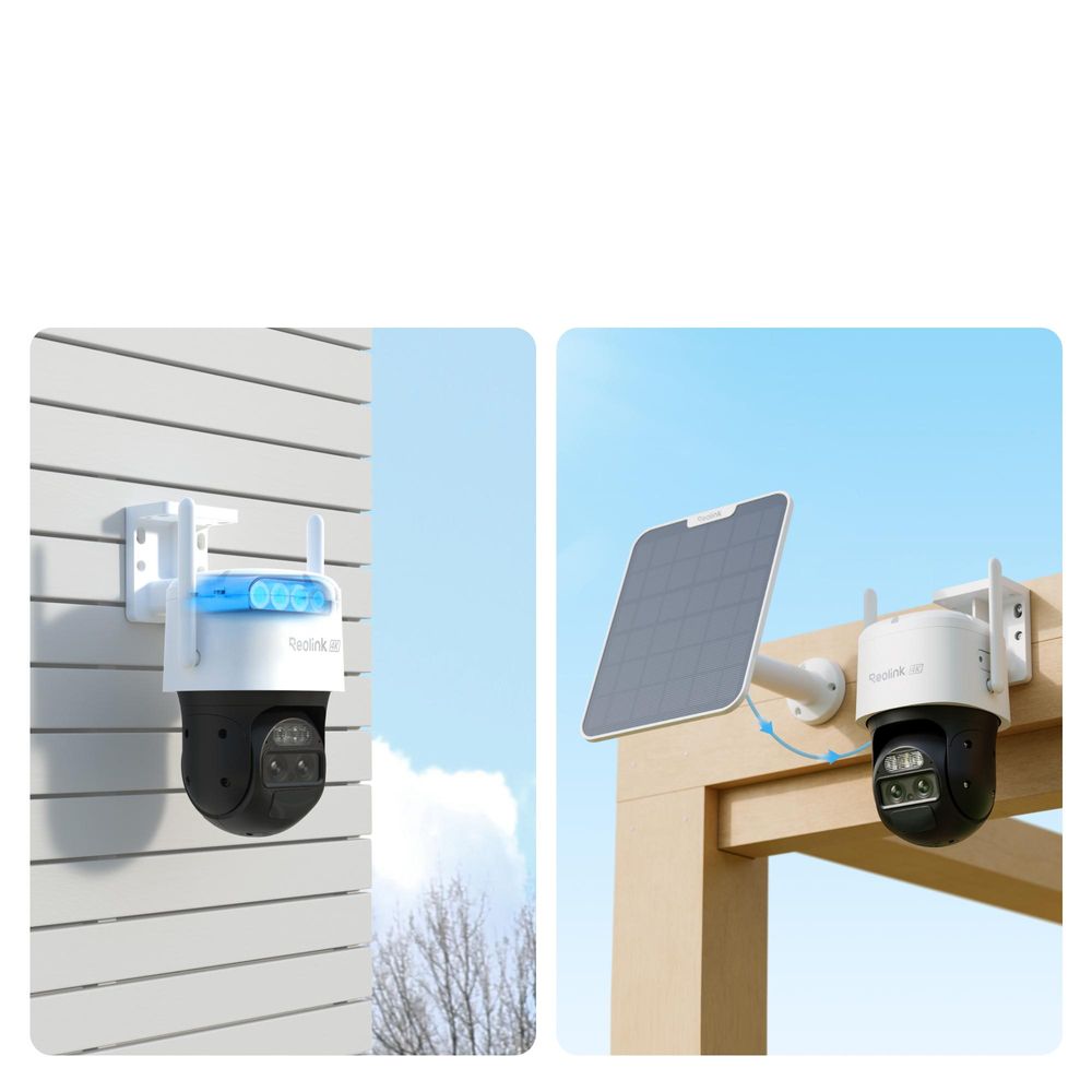 Reolink TrackMix+Solarpanel, 4K 8MP Batterie Überwachungskamera Außen, Dual-Band Wi-Fi 6, Dual-Tracking & Dual-Ansicht, Schwenk & Neige & Auto-Zoom