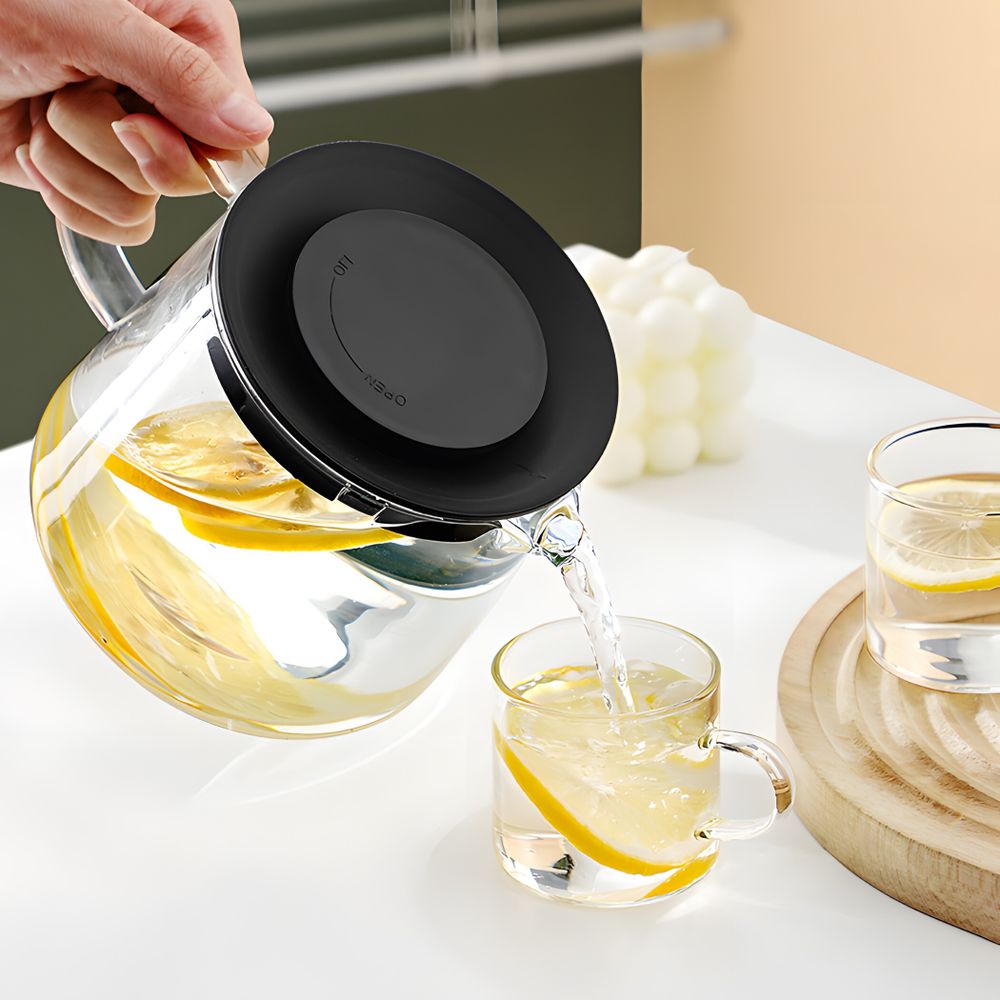 Glas Teekanne 1,50 l 1500 ml mit Edelstahlsieb Glaskanne Teebereiter Siebeinsatz Hitzebeständige Ergonomisch Tee Saft BPA-frei Schwarz Retoo