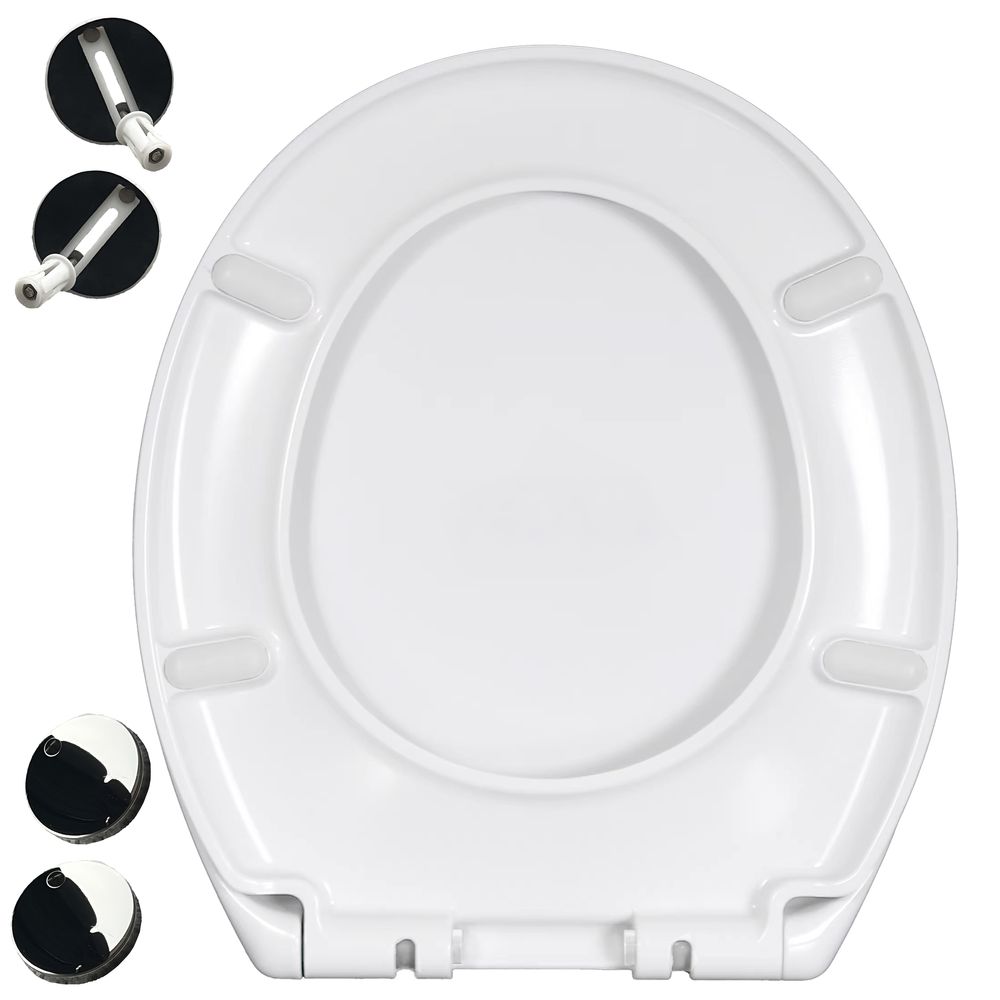 WC-Sitz mit Absenkautomatik Toilettendeckel Toilettensitz Klobrille Klositz Klodeckel Duroplast Softclose Quick-Release-Funktion Weiß Retoo