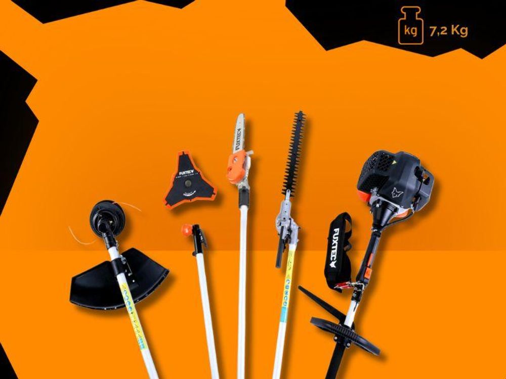 FUXTEC 5in1 Benzin Multigartengerär FX-MT252ER - 52ccm | 40cm | inkl. Tragegurt | Freischneider 9-Zahn | 3PS | Hochentaster | 2-Takt | Heckenschere