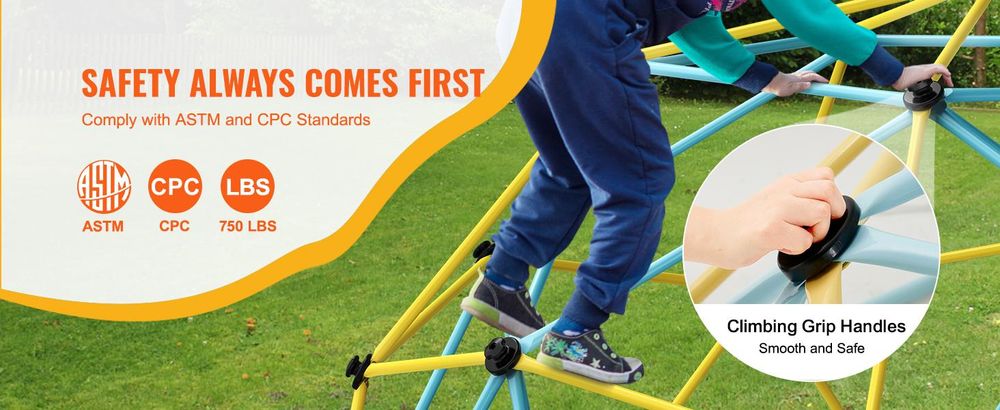 VEVOR Kletterdome, 3m geometrischer Kletterdome Spielzentrum für Kinder von 3 bis 10 Jahren, Spielplatz unterstützt 340 kg und einfache Montage, mit Klettergriffen, Outdoor-Spielgeräte für den Garten für Kinder, 12 ft, Keine Ersatzteile-b