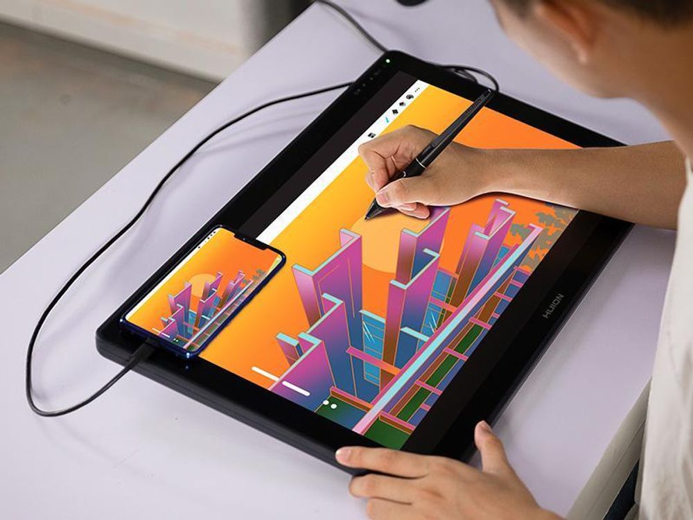 HUION Kamvas 22 21,5 Zoll Grafiktablett mit Display, 120% sRGB-Farbumfang, blendfreier Mattfilm, kann ber EIN voll ausgestattetes USB-C-zu-USB-C-Kabe