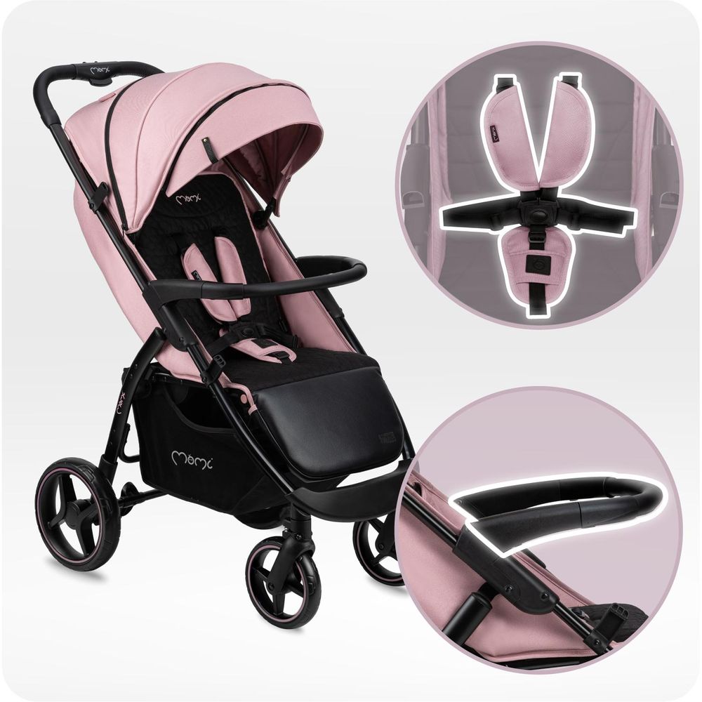 MoMi MIYA Kinderwagen Buggy – 10" Räder, Moskitonetz, Regen- & Fußschutz – Rosa