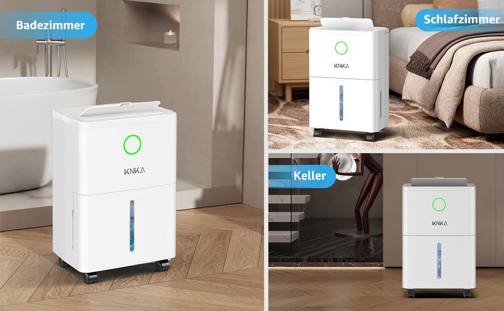 KNKA Luftentfeuchter, 6L/24h Luftentfeuchter Elektrisch, Geeignet für Raumgrößen bis zu 45m³(15m²), Leiser Entfeuchter mit farbigem LED-Ring, Raumentfeuchter für Keller Schlafzimmer Bad