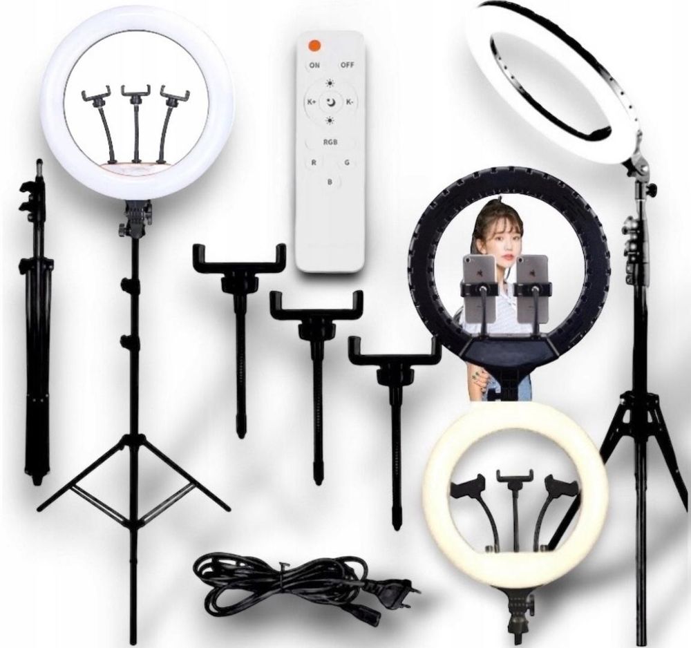 LED-RING-Ringlampe, LED-Ringlicht, Ringleuchte, Leistung 240 W (Verbrauch 36 W), 45 cm Fernbedienung + Stativ 220 cm,
