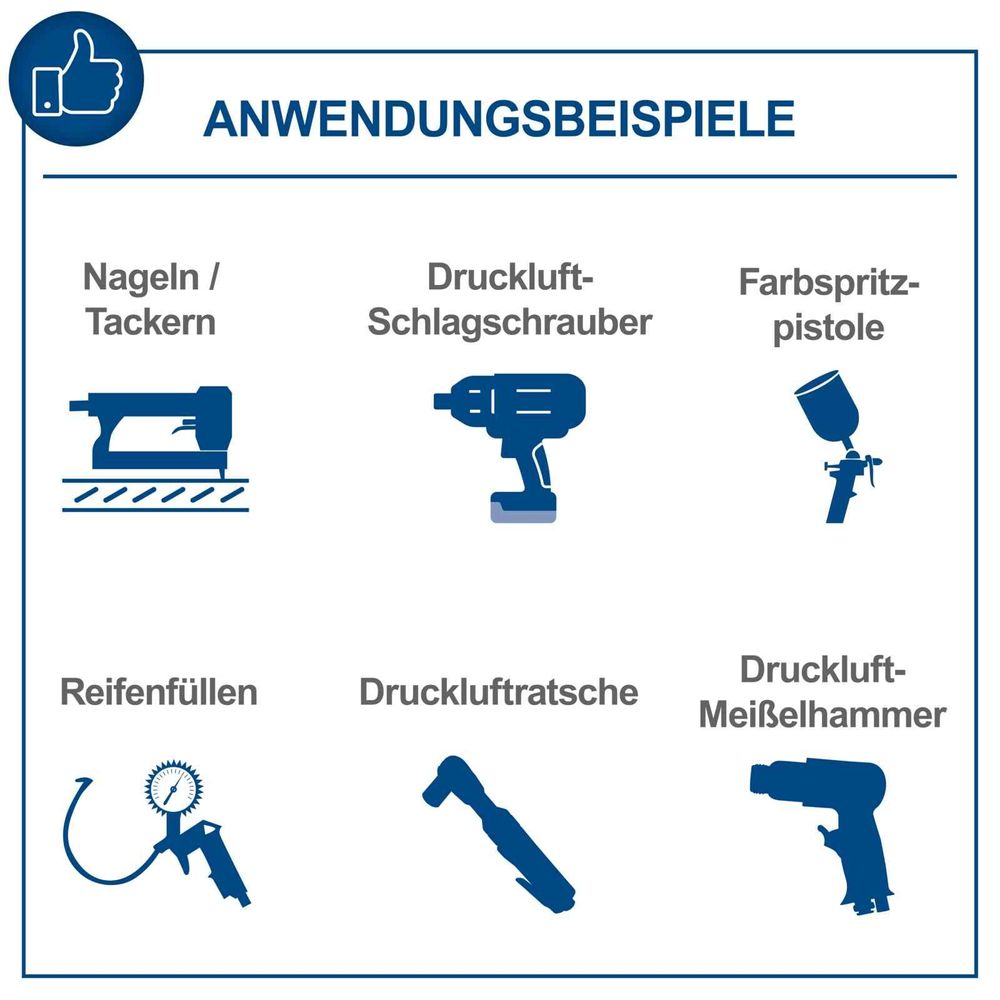 Das Bild zeigt die Anwendungsmöglichkeiten des Kompressors.