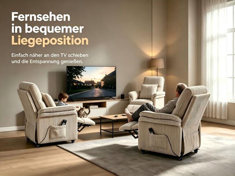 2-Motor relaxsessel elektrisch mit liegefunktion, Elektrischer Fernsehsessel mit 360° Drehrollen, Liegesessel Rückenlehne und Fußstütze