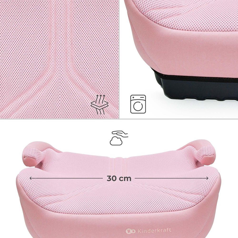 Kinderkraft I‑BOOST 2 PRO i‑Size Kindersitz 125‑150 cm, Autositz mit ISOFIX, Atmungsaktiv, Leicht & Sicher, Rosa