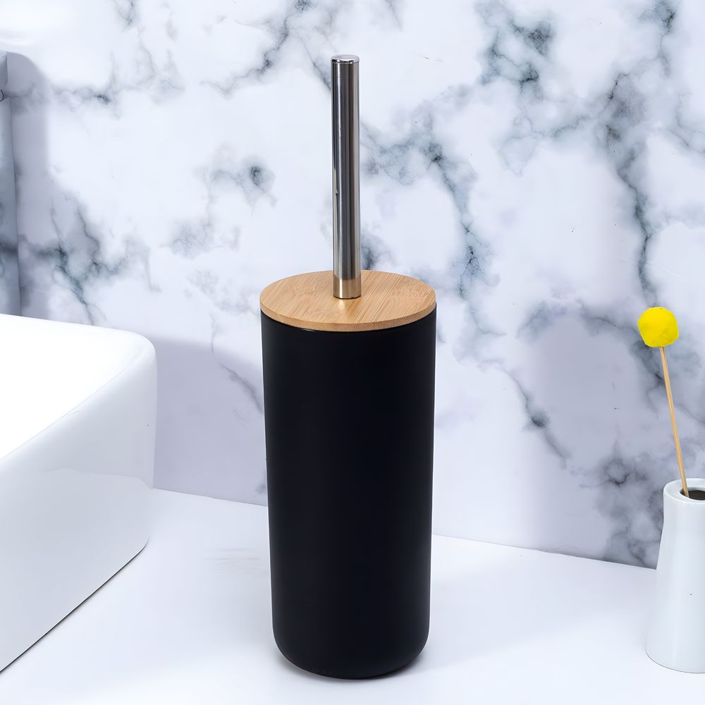 Badezimmer Set 6-tlg  Bambus Bad Zubehörset Toilettenset Lotionspender Mülleimer Zahnbürstenhalter Zahnputzbecher Toilettenbürste Seifenschale Retoo