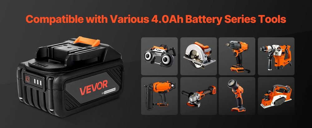 VEVOR 20 V tragbare Akku- und Ladegerät-Kombination, 4,0 Ah Lithium-Ionen-Akkupack, verlängerte Laufzeit, kompatibel mit Serienwerkzeugen, zum Austauschen und schnellen Aufladen