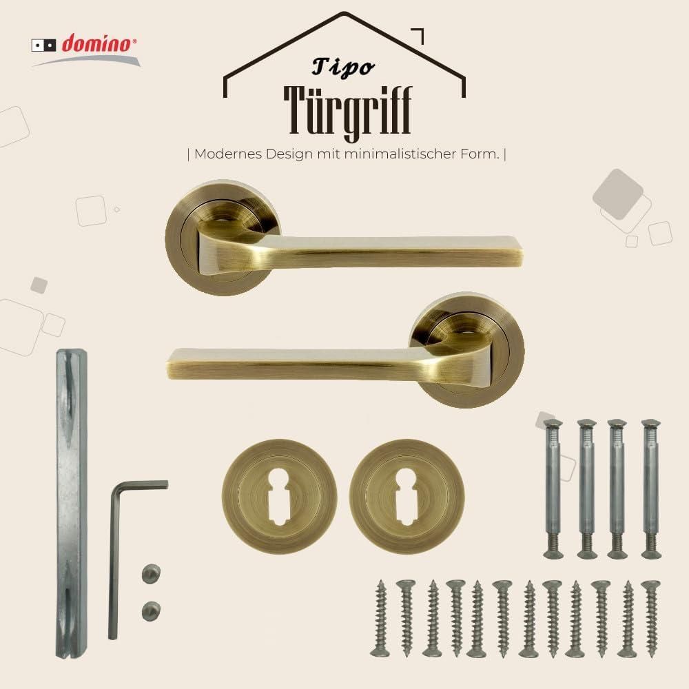 DOMINO Türgriff Drückergarnitur BB-Buntbart Set | Rund-Rosette | Türklinke für Bürotür, Kellertür & Innentür | aus Aluminium | Bronze Farbe| TIPO-R M3