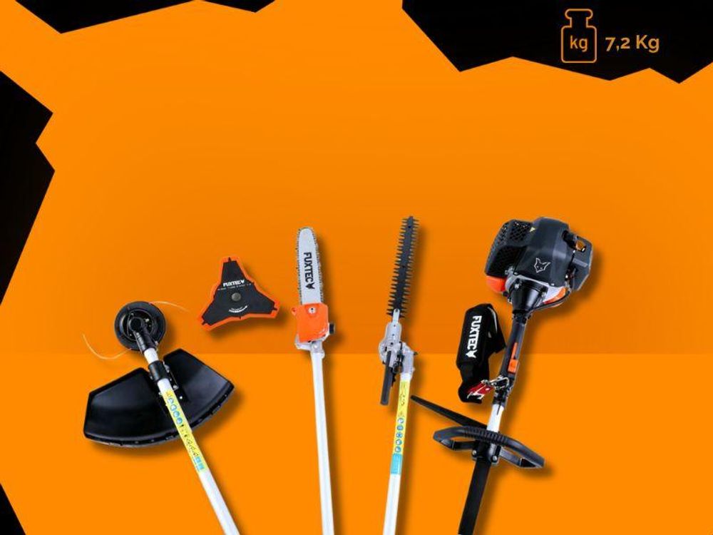 FUXTEC  4in1 Benzin Multigartengerät FX-MT152 - 52ccm³ | 3PS | 2-Takt | Easy Starter | 7,2Kg | 9-Zahn Rasentrimmer | Hochentaster | Heckenschere