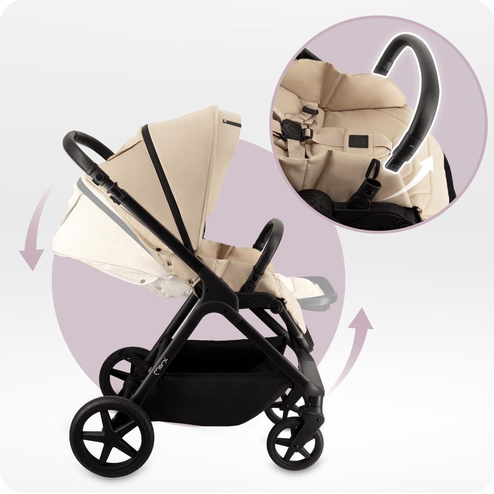 MoMi GISELLE – 2-in-1 Kombikinderwagen mit umkehrbarem Sitz, verstellbar, inkl. Zubehör, XL-Dach & Wickeltasche – Beige