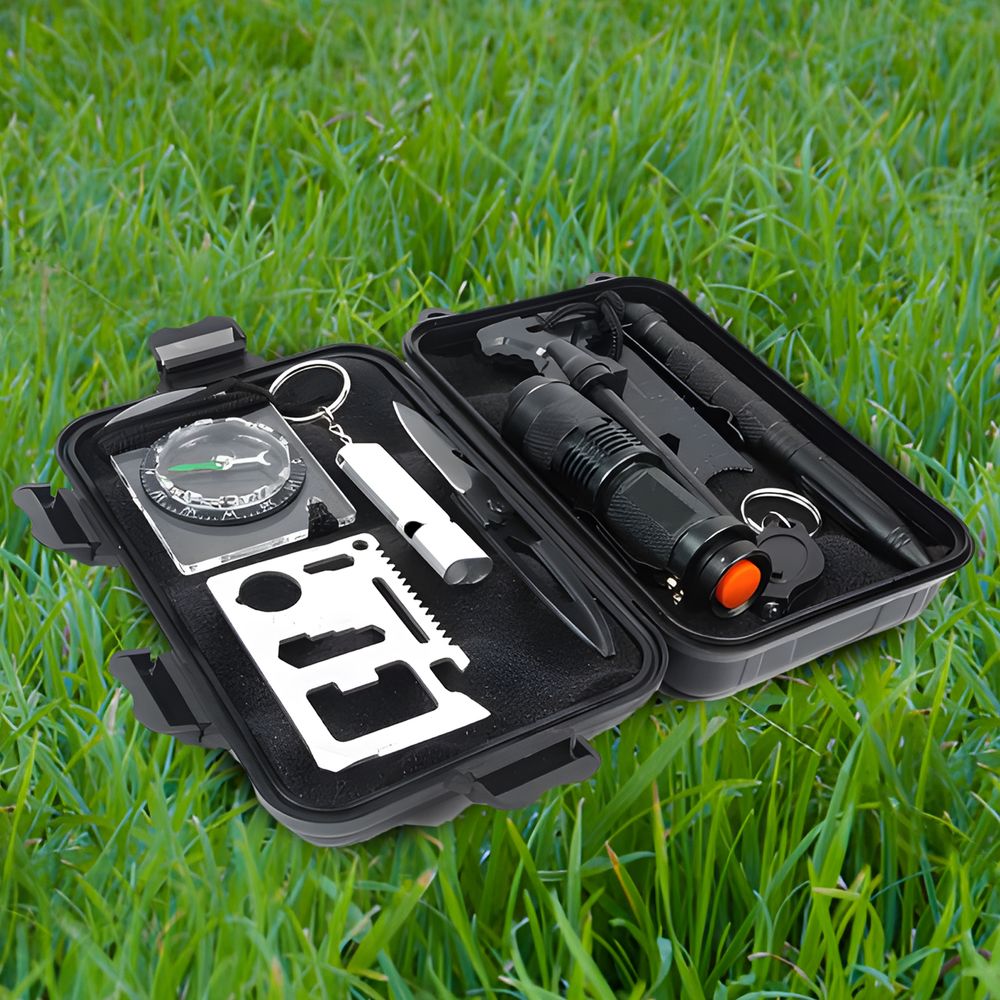 Survival Kit 12in1 Outdoor Notfall Überlebensset mit Klappmesser, Feuerstahl und Kompass, Wasserdichtes Erste-Hilfe-Set, Geschenk für Männer Retoo