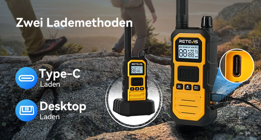 Retevis RB648 Plus Funkgerät mit Großer Reichweite, Robustes Funkgerät, Wasserdicht IP67, 2000 mAh, Triple Proof, SOS Dual-PTT, Handfunkgerät Wandern