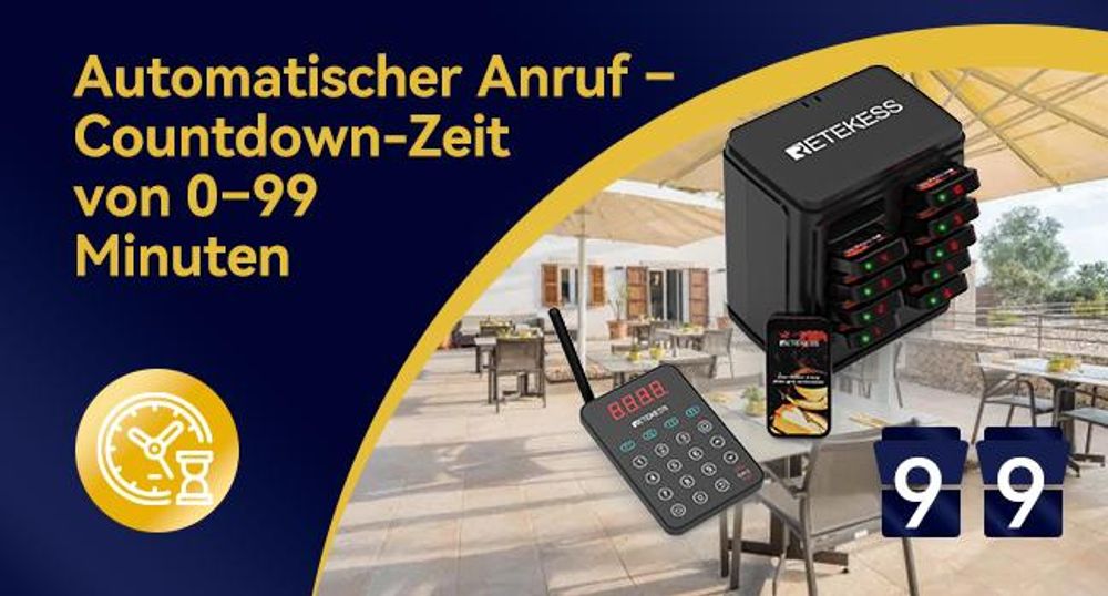 Retekess TD177 Restaurant Pager System, 500m Kundenrufsystem, 20 Pagers, 7 Rufmodi, EIN-Tasten-Kopplung, Außer-Reichweite-Alarm, für Cafe, Kneipen