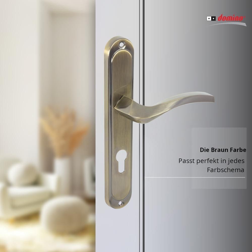 DOMINO Türgriff 72 Drückergarnitur BB-Buntbart Set | Langschildgarnitur | Türklinke für Zimmertür, Bürotür, Kellertür & Innentür | NOVA M3 Bronze |