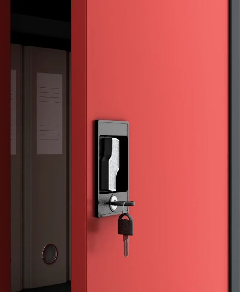 Büroschrank C001 Aktenschrank Lagerschrank Mehrzweckschrank Metallschrank 4 Fachböden Pulverbeschichtung Stahlblech 185 cm x 90 cm x 40 cm, Farbe: Anthrazit/rot