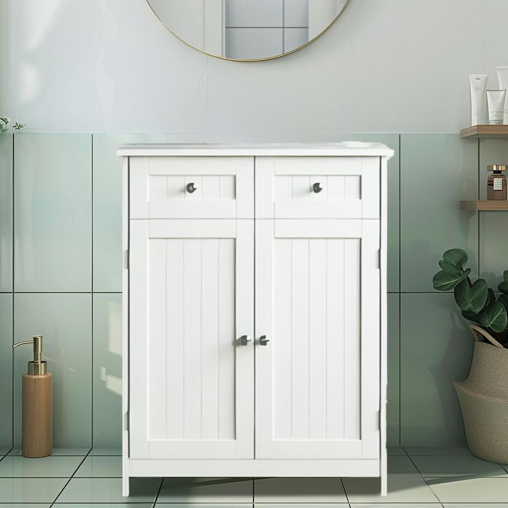 BEGRYF Weiße Kommode mit 2 Schubladen & Türen – Mehrzweck Sideboard Landhausstil, Aufbewahrungsschrank für Flur & Schlafzimmer