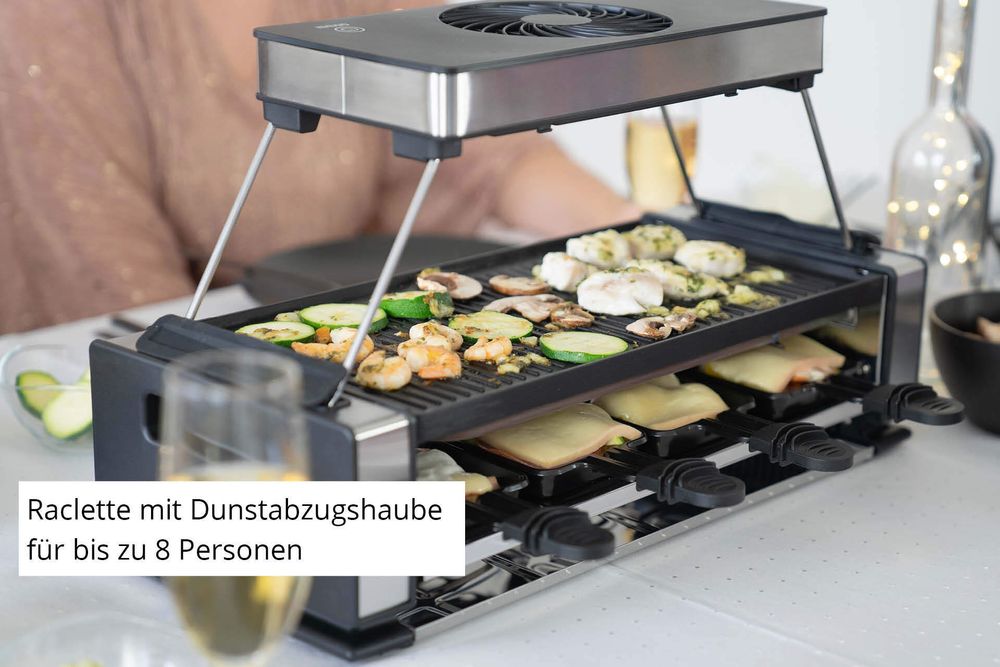 Unold RACLETTE Smokeless 48785, 8 Person(en), Kunststoff, Edelstahl, Schwarz, Edelstahl, Rechteckig, Edelstahl, 380 x 195 mm